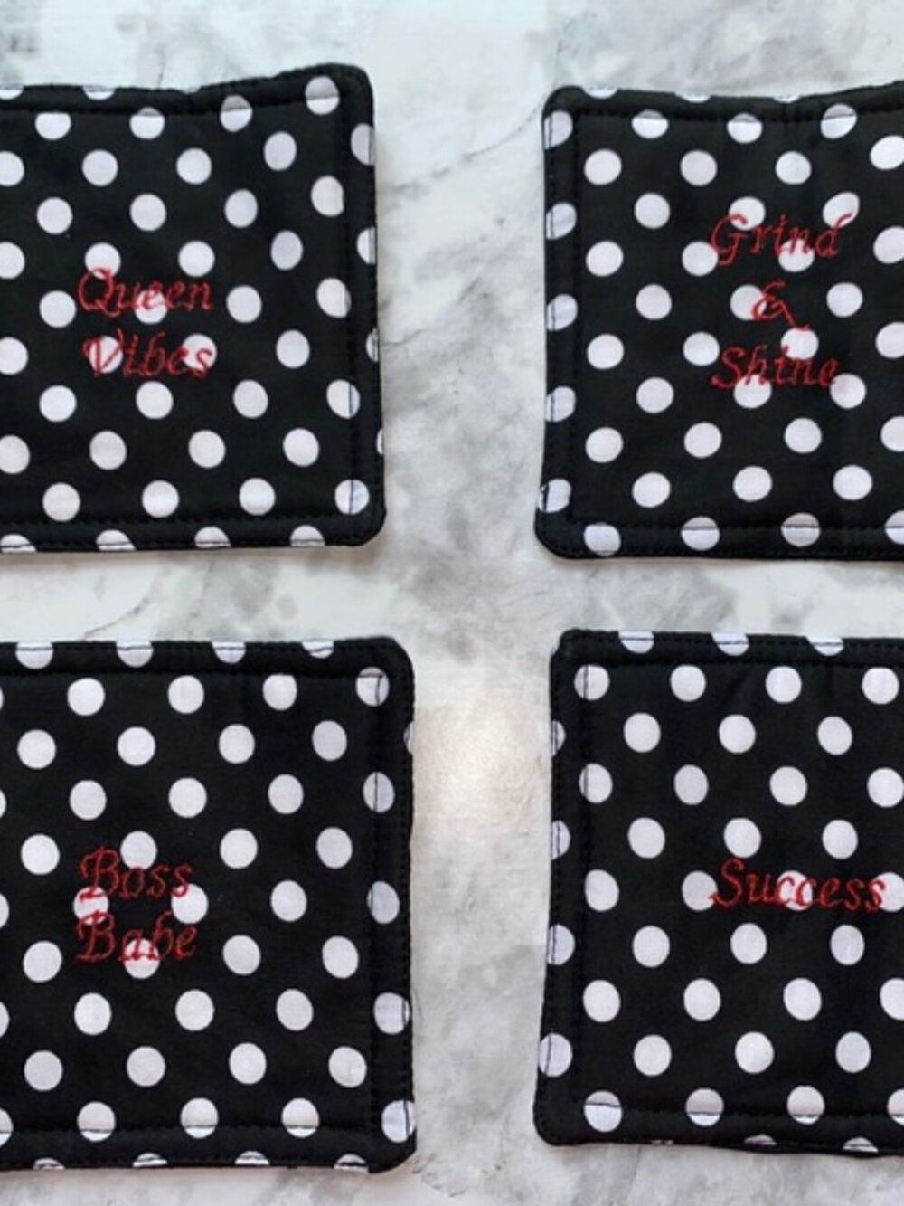 Handmade 100% Cotton Polka Dot Coasters Set 4